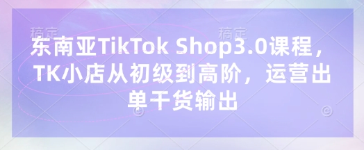 东南亚TikTok Shop3.0课程，TK小店​从初级到高阶，运营出单干货输出-谷进海小站
