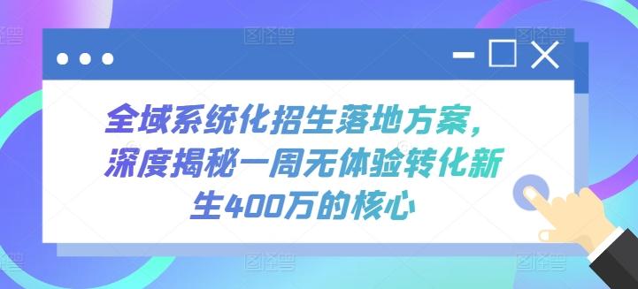 全域系统化招生落地方案，深度揭秘一周无体验转化新生400万的核心-谷进海小站