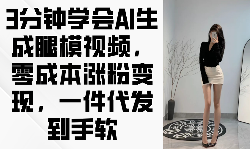 3分钟学会AI生成腿模视频，零成本涨粉变现，一件代发到手软-谷进海小站