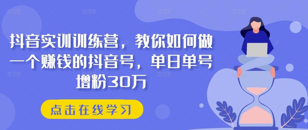 抖音实训训练营，教你如何做一个赚钱的抖音号，单日单号增粉30万-谷进海小站