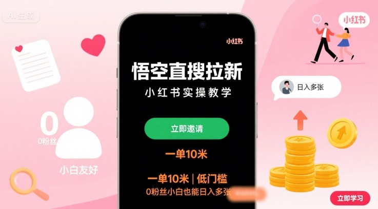 悟空直搜拉新小红书实操教学，一单10米，低门槛，0粉丝小白也能日入多张-谷进海小站