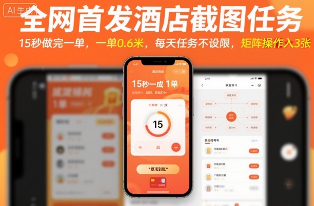 全网首发酒店截图任务，15秒做完一单，一单0.6米，每天任务不设限，矩阵操作日入3张【揭秘】-谷进海小站