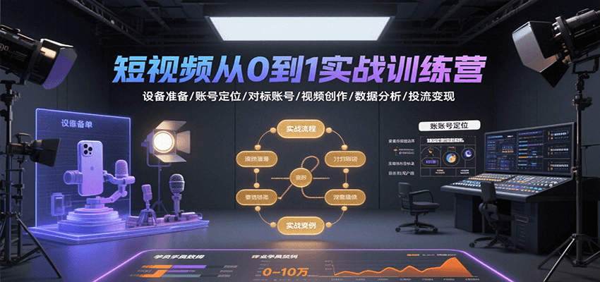 短视频从0到1实战训练营：设备准备/账号定位/对标账号/视频创作/数据分析/投流变现-谷进海小站