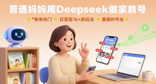 普通妈妈用Deepseek做家教号，条条热门，日变现1k+的玩法，直接抄作业-谷进海小站