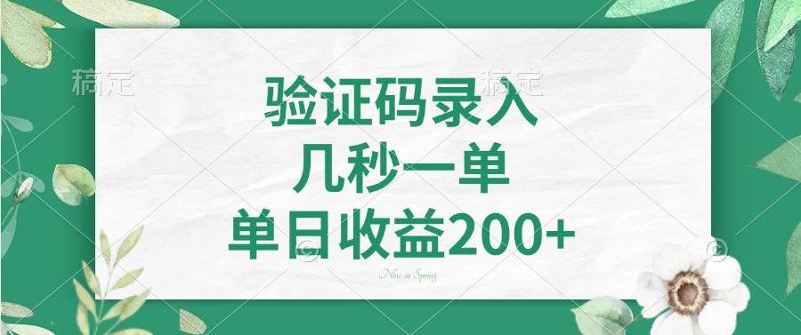 验证码录入，几秒一单，单日收益200+-谷进海小站
