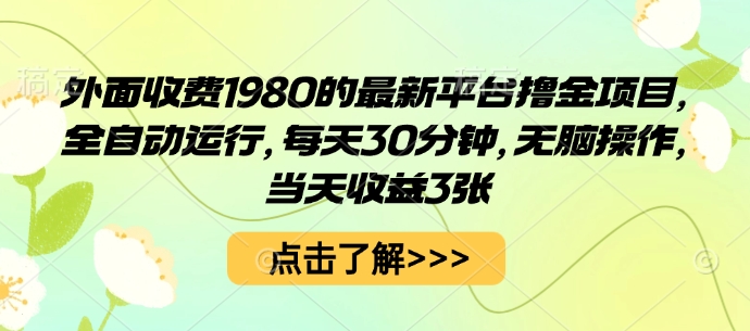 外面收费1980的最新平台撸金项目，全自动运行，每天30分钟，无脑操作，当天收益3张【揭秘】-谷进海小站