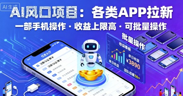 AI风口项目，各类APP拉新，一部手机就可以操作，收益上限高，可批量操作-谷进海小站