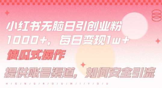小红书无脑每日引流创业粉500+，小白每天只花半小时，躺赚长尾收益【揭秘】-谷进海小站