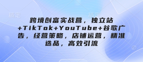 跨境创富实战营，独立站+TikTok+YouTube+谷歌广告，经营策略，店铺运营，精准选品，高效引流-谷进海小站
