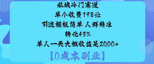私域冷门赛道:单个收费198米引流模板简单人群精准转化45%单人一天大概收益是1k+-谷进海小站