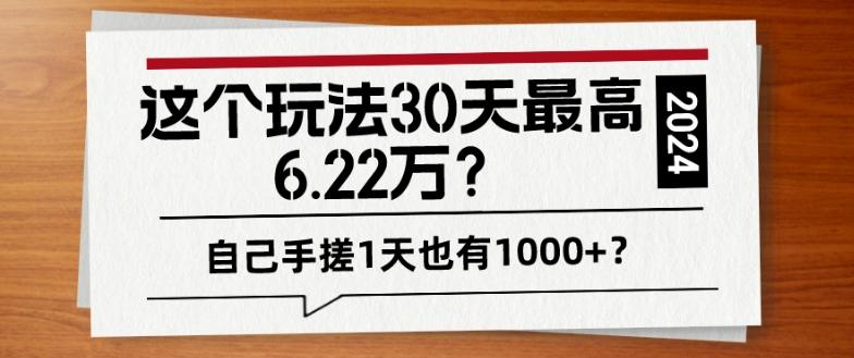 这个玩法30天最高6.22万？自己手搓1天也有1000+？-谷进海小站