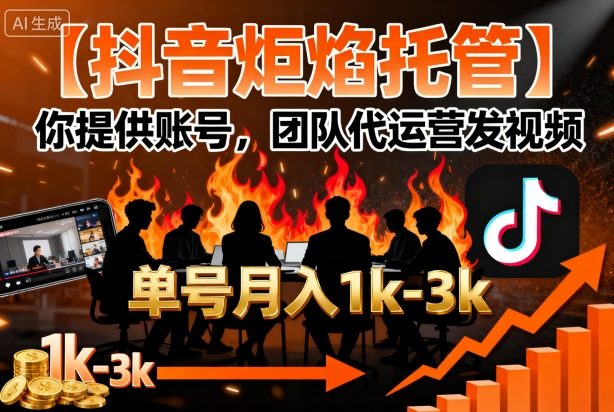 【抖音炬焰托管】你提供账号，团队代运营发视频，单号月入1k+【揭秘】-谷进海小站