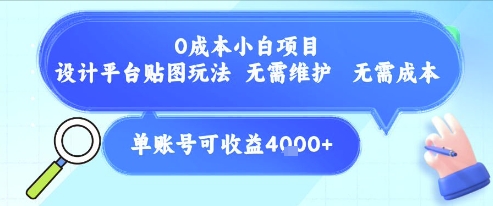 0成本小白项目，设计平台贴图玩法，无需维护，无需成本，单账号单月可产生收益4k+-谷进海小站