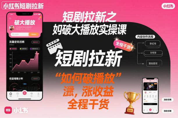 短剧拉新之小红书如何破大播放实操课，如何破播放，涨收益，全程干货-谷进海小站
