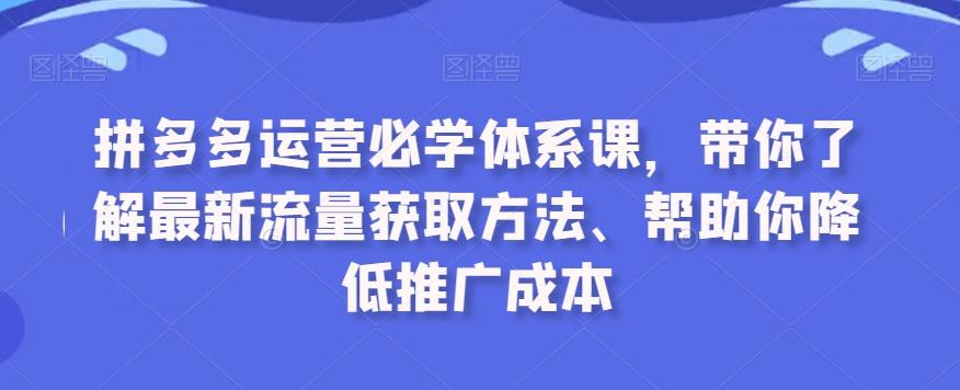 拼多多运营必学体系课，带你了解最新流量获取方法、帮助你降低推广成本-谷进海小站