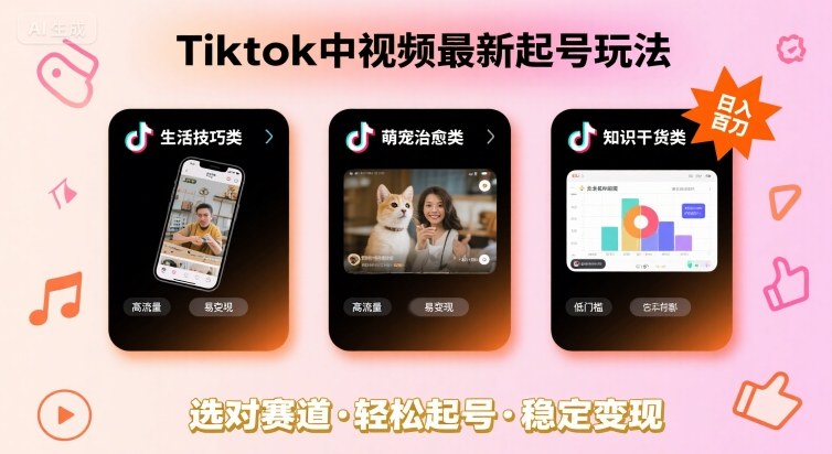 Tiktok中视频最新起号玩法，想要日入百刀，做好这几个赛道就可以了-谷进海小站