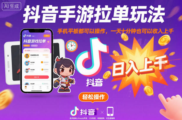 抖音手游拉单玩法，手机平板都可以操作，一天十分钟也可以收入上K【揭秘】-谷进海小站