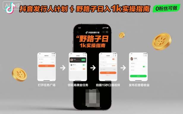 抖音发行人计划全新野路子玩法，随时随地，只要有手机，就能操作，日入1k+【揭秘】-谷进海小站