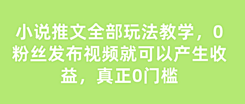 小说推文全部玩法教学，0粉丝发布视频就可以产生收益，真正0门槛-谷进海小站