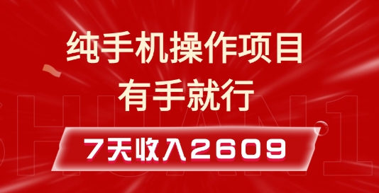 纯手机操作的小项目，有手就能做，7天收入2609+实操教程【揭秘】-谷进海小站