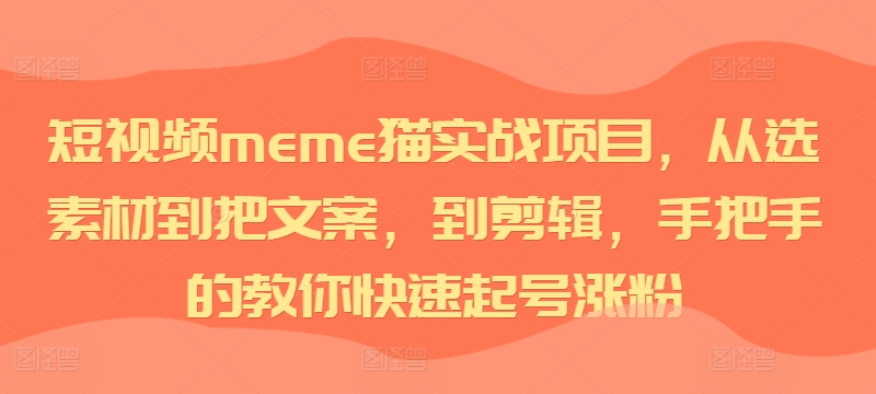 短视频meme猫实战项目，从选素材到把文案，到剪辑，手把手的教你快速起号涨粉-谷进海小站