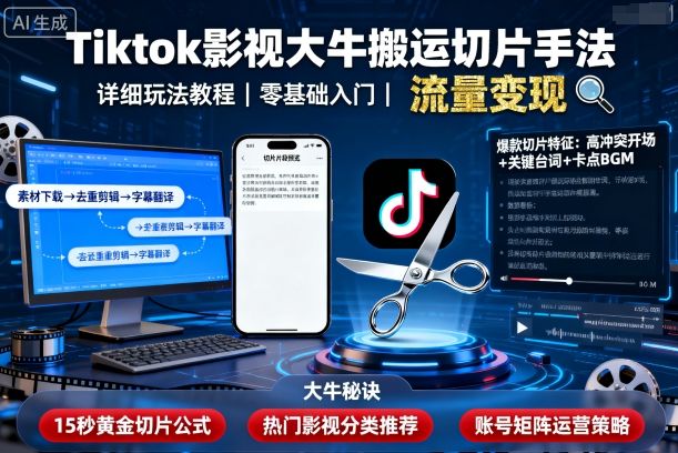 Tiktok影视大牛搬运切片手法，详细玩法教程-谷进海小站