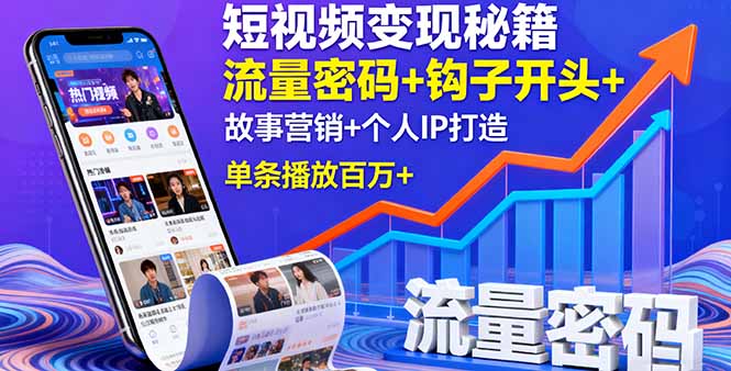 短视频变现秘籍，流量密码+钩子开头+故事营销+个人IP打造，单条播放百万+-谷进海小站