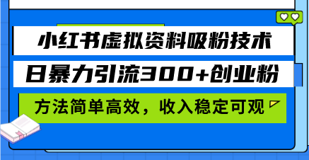 小红书虚拟资料吸粉技术，日暴力引流300+创业粉，方法简单高效，收入稳...-谷进海小站
