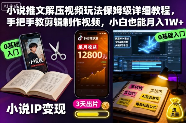 小说推文解压视频玩法保姆级详细教程，手把手教剪辑制作视频，小白也能月入1W+-谷进海小站