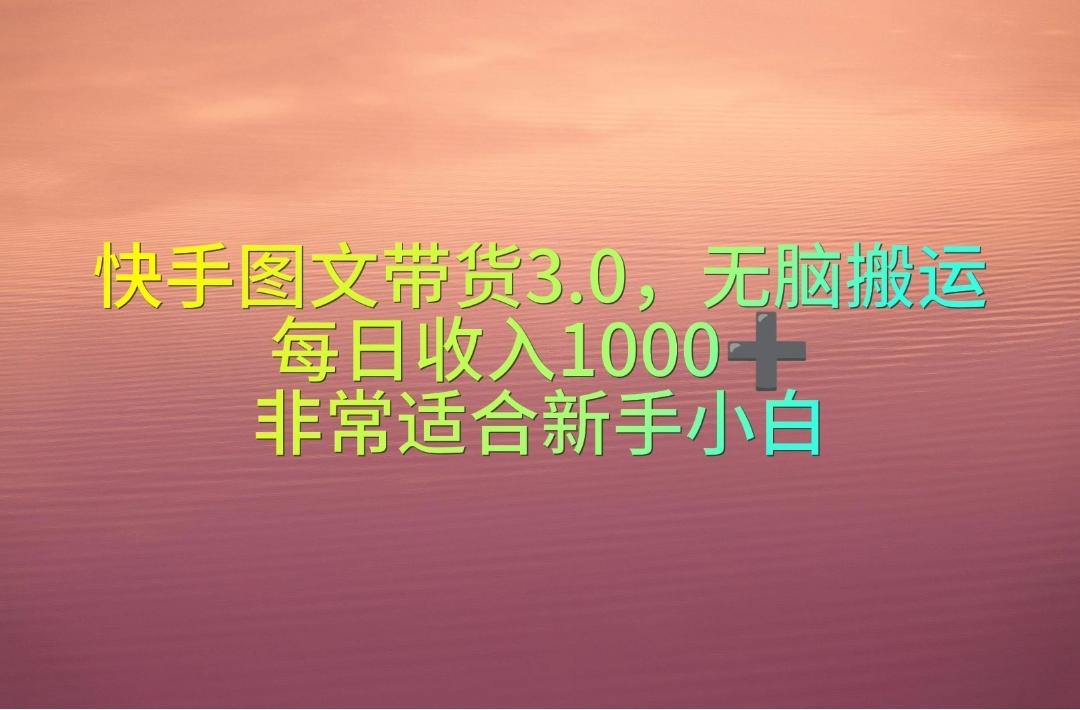 快手图文带货3.0，无脑搬运，每日收入1000＋，非常适合新手小白-谷进海小站