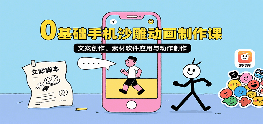 0基础手机沙雕动画制作课，文案创作、素材软件应用与动作制作-谷进海小站