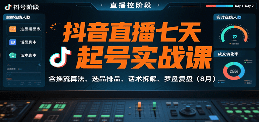 抖音直播七天起号实战课：含推流算法、选品排品、话术拆解、罗盘复盘(8月)-谷进海小站