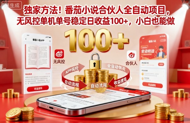 独家方法！番茄小说合伙人全自动挂G项目，无风控单机单号稳定日收益100+，小白也能做【揭秘】-谷进海小站