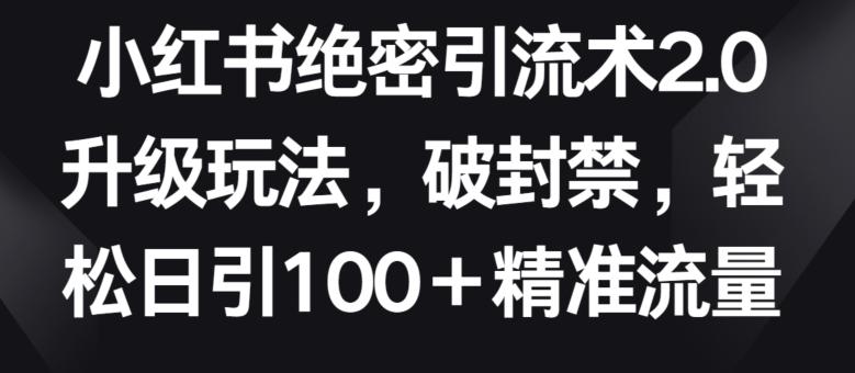 小红书绝密引流术2.0升级玩法，破封禁，轻松日引100+精准流量【揭秘】-谷进海小站