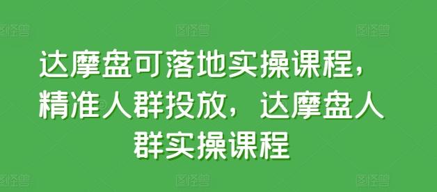达摩盘可落地实操课程，精准人群投放，达摩盘人群实操课程-谷进海小站