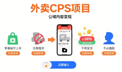 外卖CPS项目，公域内容变现，零基础可上手，无需囤货、不用发货、不必露脸、纯佣变现-谷进海小站