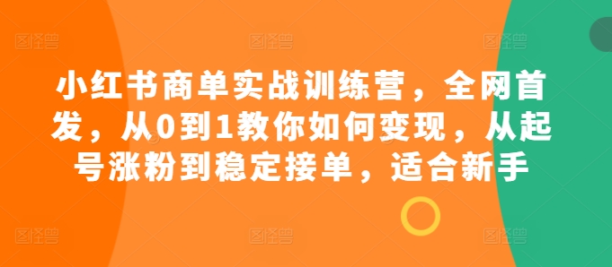 小红书商单实战训练营，全网首发，从0到1教你如何变现，从起号涨粉到稳定接单，适合新手-谷进海小站