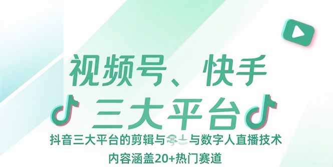 视频号、快手、抖音三大平台的剪辑与数字人直播技术，内容涵盖20+热门赛道-谷进海小站