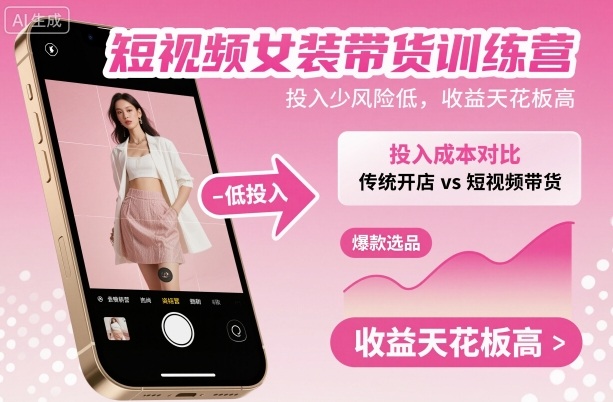 短视频女装带货训练营，投入少风险低，收益天花板高-谷进海小站