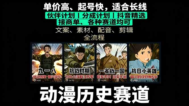 历史动漫赛道撸分成：起号、文案、素材、配音、剪辑，单视频收益破万-谷进海小站