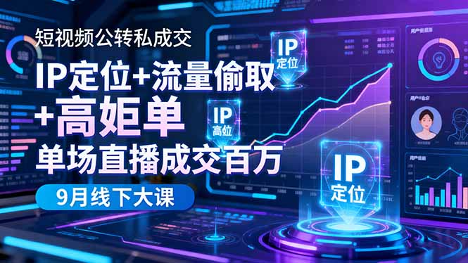 短视频公转私成交9月线下大课，IP定位+流量偷取+高客单，单场直播成交百万-谷进海小站