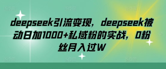 deepseek引流变现，deepseek被动日加1000+私域粉的实战，0粉丝月入过W-谷进海小站