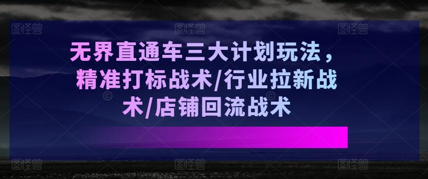 无界直通车三大计划玩法，精准打标战术/行业拉新战术/店铺回流战术-谷进海小站