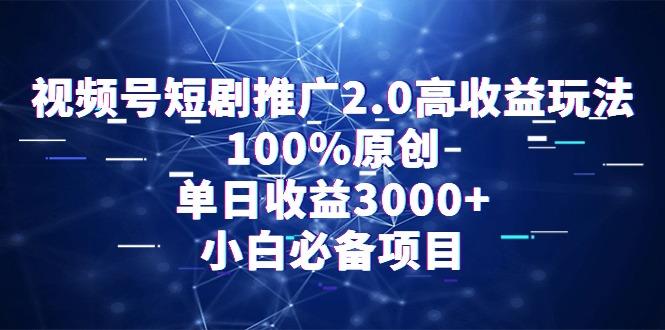 视频号短剧推广2.0高收益玩法，100%原创，单日收益3000+，小白必备项目-谷进海小站