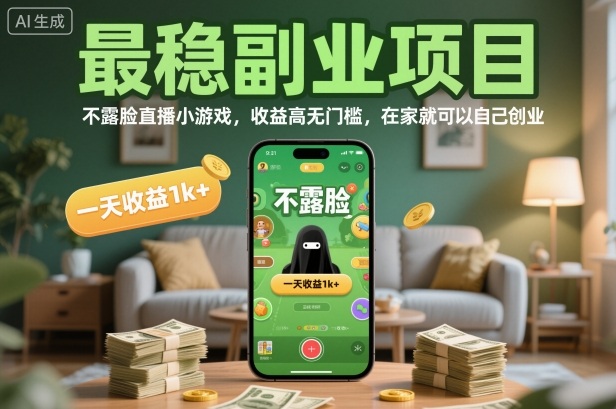 最稳副业项目，不露脸直播小游戏，收益高无门槛，一天收益1k+，在家就可以自己创业【揭秘】-谷进海小站
