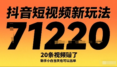 抖音短视频新玩法，20条视频挣了1w+，新手小白当天也可以出单-谷进海小站