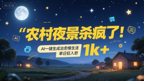 农村夜景杀疯了！AI一键生成治愈系慢生活，单日狂入1k+-谷进海小站