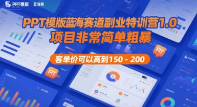 PPT模版蓝海赛道副业特训营1.0，项目非常简单粗暴，客单价可以高到150-200-谷进海小站