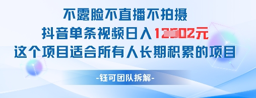 不露脸不直播不拍摄抖音单条视频日入1k+这个项目适合所有人长期积累的项目-谷进海小站