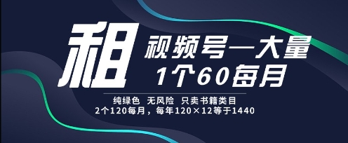 租视频号，一个60每月，2个120.纯绿色、无风险，常年租【揭秘】-谷进海小站